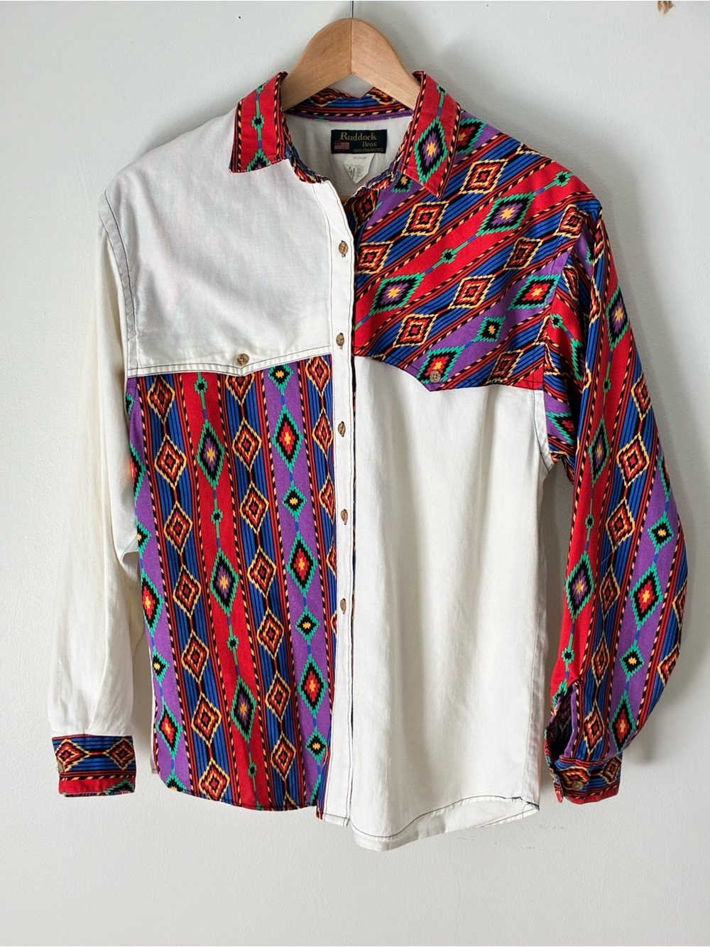 VTG Ruddock Bros Southwestern Colorblock Western Shirt M